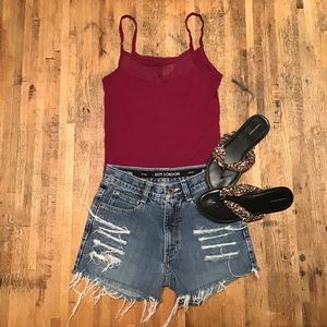 Heritage maroon tank top w/ mesh & buttons